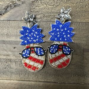 Beaded Patriotic Pineapple Earrings